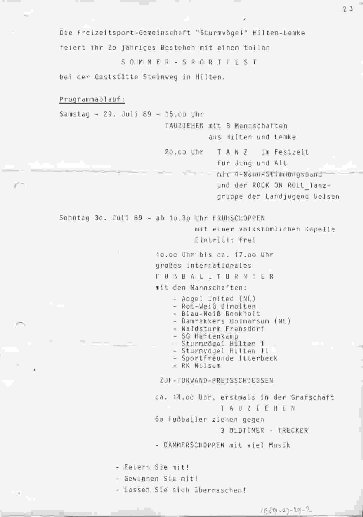 20-jarig jubileum Sturmv&ouml;gel op 1989-07-29