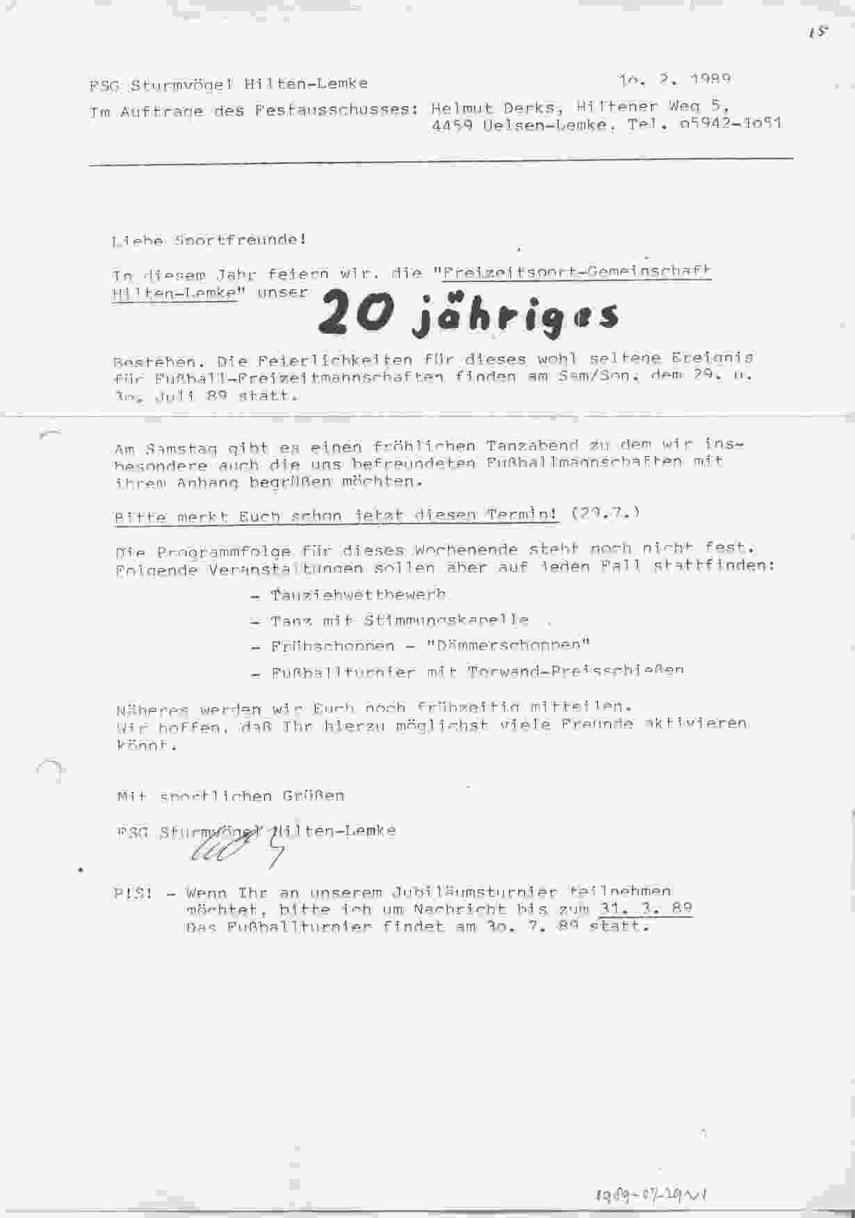 20-jarig jubileum Sturmv&ouml;gel op 1989-07-29